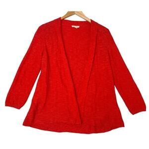 Eileen Fisher Organic Cotton/Linen Orange Slubknit Open Cardigan Lagenlook XS